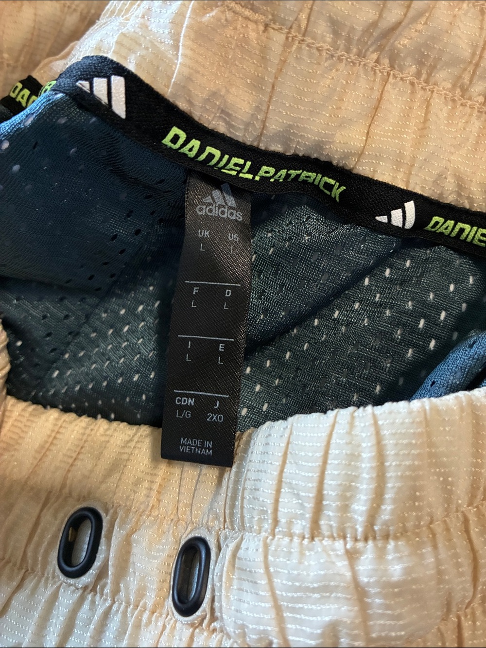adidas Daniel Patrick Dark Green Athletic Shorts with Tan Waistband - Picture 3 of 3